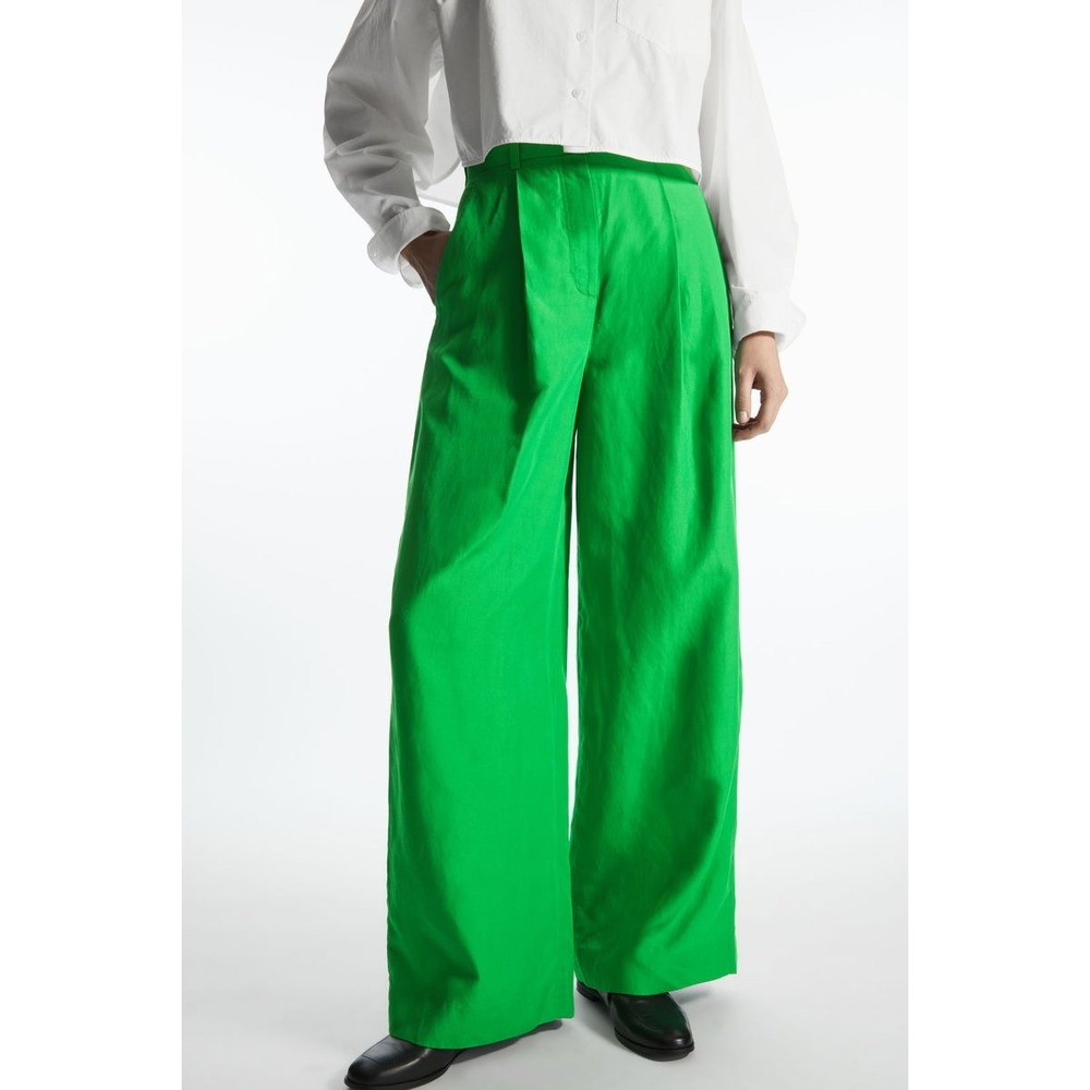 COS high waisted wide leg trousers NWT size 2 green linen pants